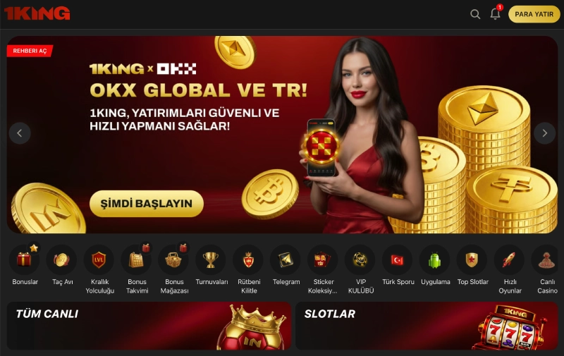 1king casino ana sayfa lobisi ve güncel promosyon banner'ı
