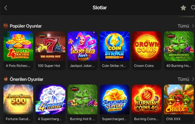 1king slot lobisindeki popüler ve önerilen oyunlar listesi